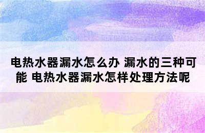 电热水器漏水怎么办 漏水的三种可能 电热水器漏水怎样处理方法呢